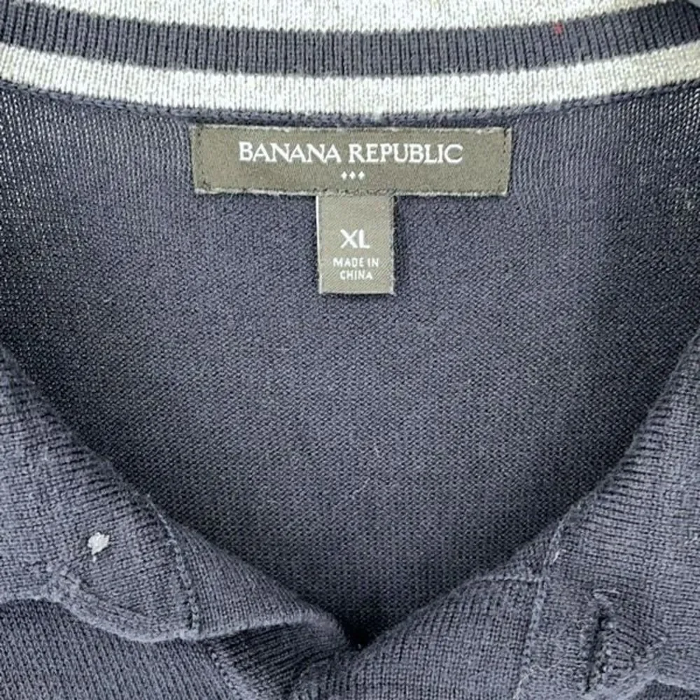 Banana Republic Mens Colorblock Short Sleeve Polo Shirt Navy Blue  Size XL‎